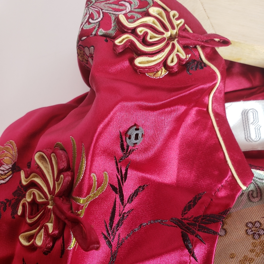 Red Silk dress fitted kimono side slits 38 large - Picture 7 of 8